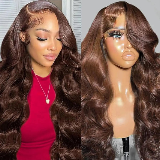 Chocolate Brown Body Wave 13x6 HD Lace Frontal Wig – Colored 4x4, 5x5 & 13x4 Pre-Plucked