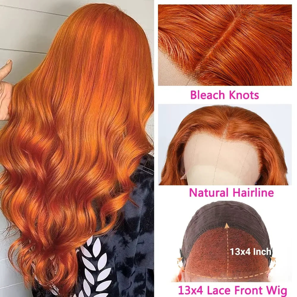 Ginger Orange #350 Body Wave 13x6 HD Lace Front Wig – 250% Density Pre-Plucked
