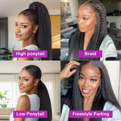 Kinky Straight 360 Full Lace Wig – Invisible Drawstring, Pre-Plucked 220% Natural Black