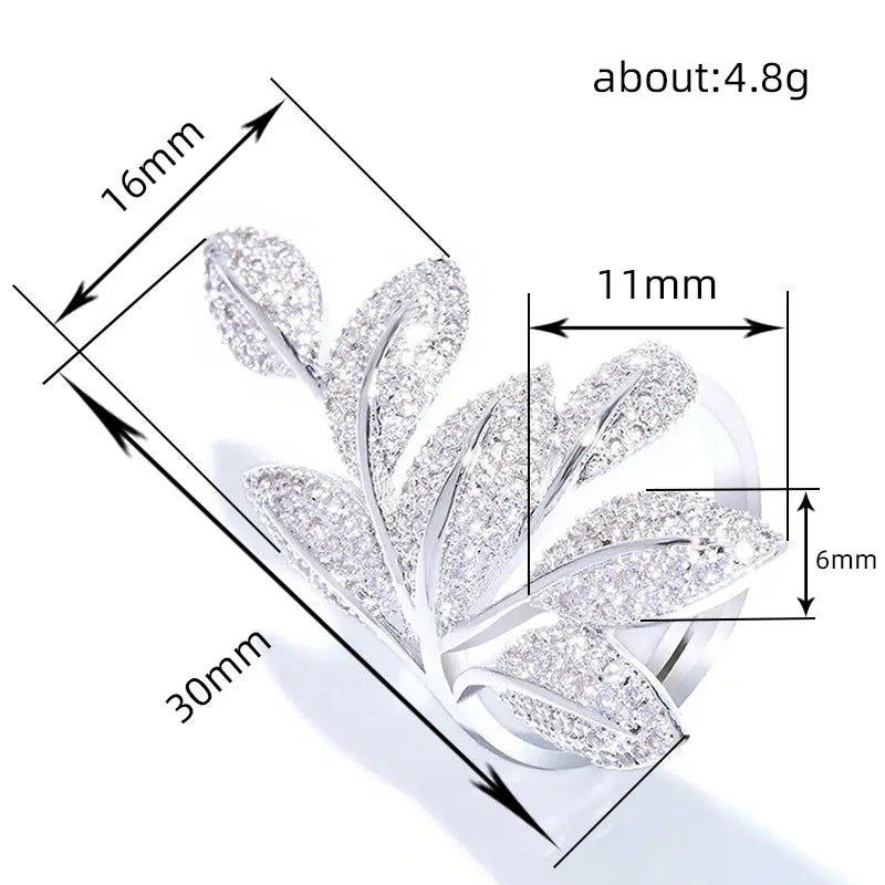 Huitan Bling Bling Leaf Finger Ring for Women Full Paved Sparkling Cubic Zirconia Crystal Rings Wedding Luxury Fashion Jewelry