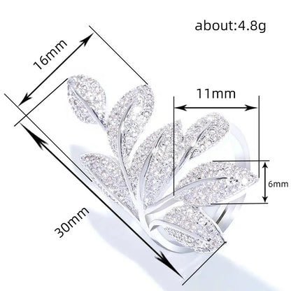 Huitan Bling Bling Leaf Finger Ring for Women Full Paved Sparkling Cubic Zirconia Crystal Rings Wedding Luxury Fashion Jewelry