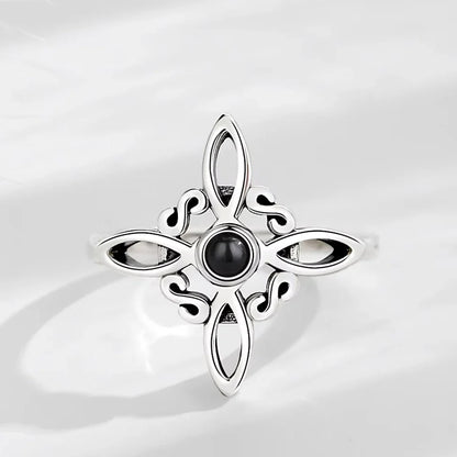 925 Silver Plating Witches Knot Rings for Women Obsidian Celtic Trinity Knot Ring Pagan Wicca Cross Jewelry New Year Gift