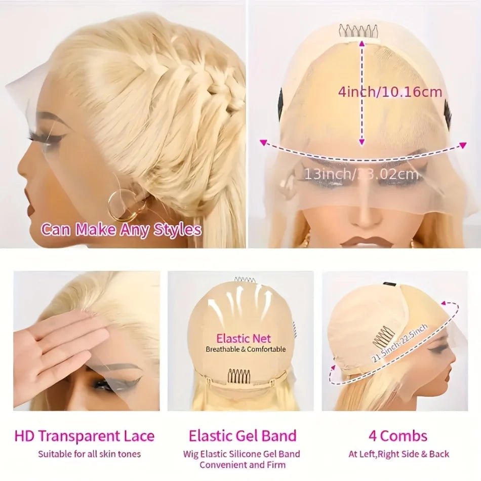 613 Blonde Straight HD Lace Frontal Wig – Pre-Colored Pre-Plucked 13x6, 200%