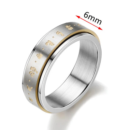 Fidget Spinner Anxiety Rings For Women Men Spinning Rotate Antistress Printing Stainless Steel Ring Accessories Trendy Jewelry