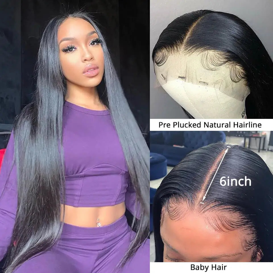 Bone Straight 13x6 HD Lace Frontal Wig – Pre-Plucked 200% Density, 30–40 Inch