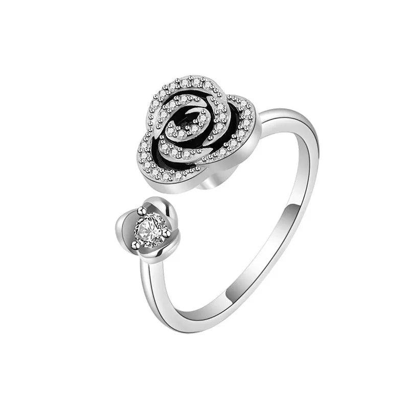 Fashion Fidget Spinner Ring Anxiety for Girls CZ Rose Flower Rotating Rings Demon Eyes Finger Ring Anti Stress Wedding Jewelry