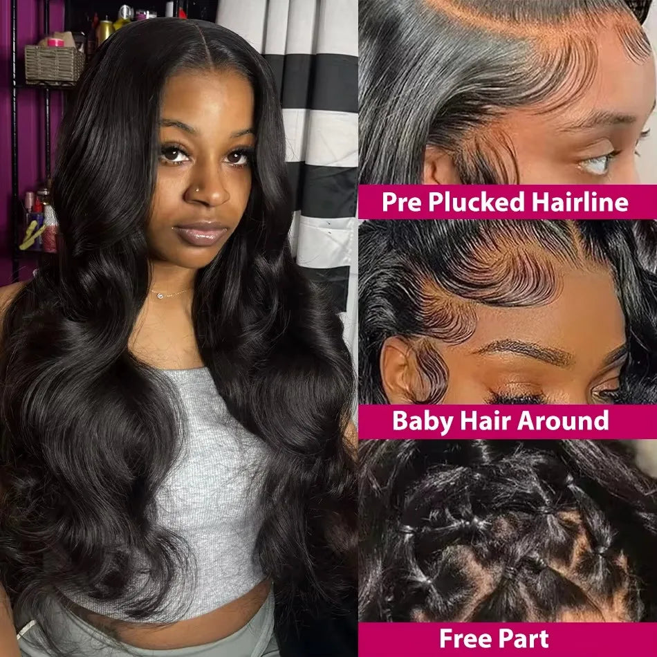 Body Wave 13x6 & 13x4 HD Transparent Lace Frontal Wig – 360 Full Lace, 250% Density 46 Inch