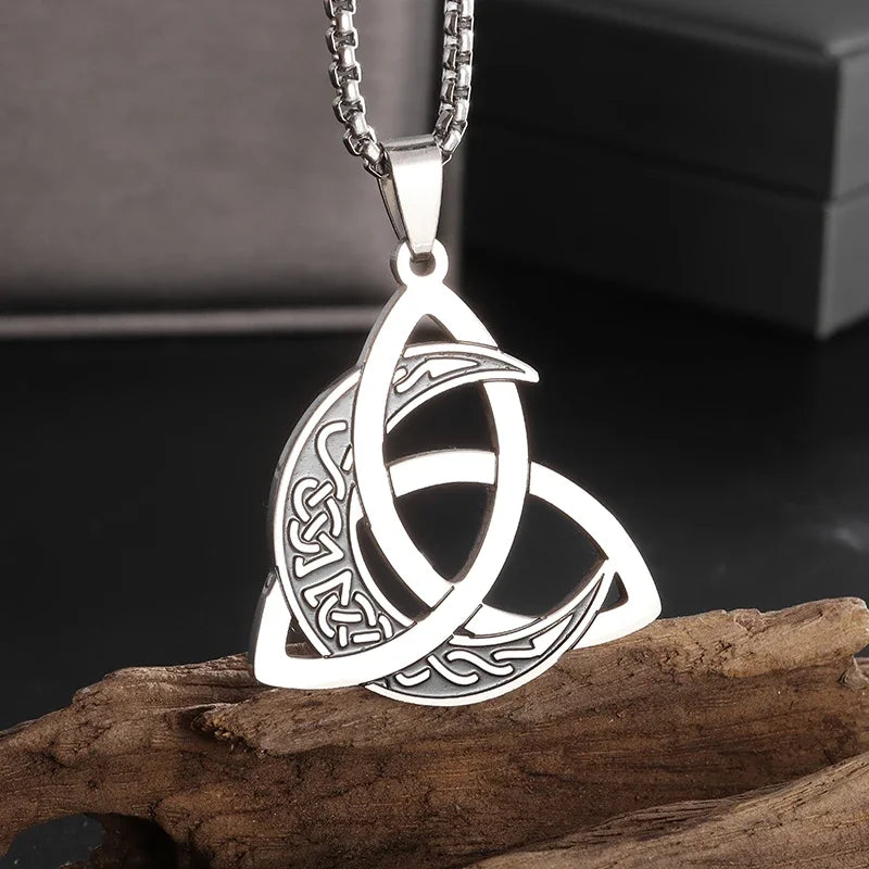 Stainless Steel Trinity Celtic Knot Nordic Rune Pendant Necklace Retro Ethnic Style Irish Knot Lucky Amulet Jewelry for Men