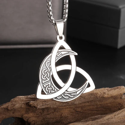Stainless Steel Trinity Celtic Knot Nordic Rune Pendant Necklace Retro Ethnic Style Irish Knot Lucky Amulet Jewelry for Men