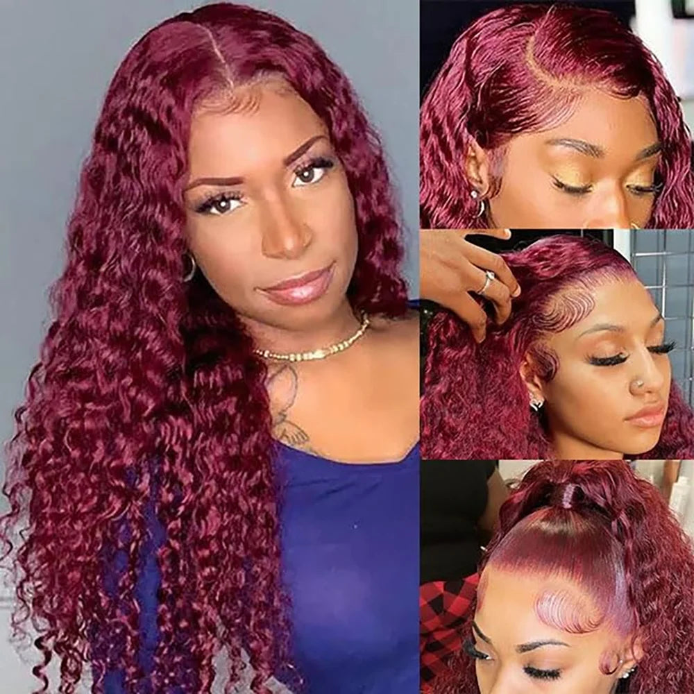 99J Burgundy Deep Wave Curly HD Lace Frontal Wig – 13x6 & 13x4 Skin-Melt