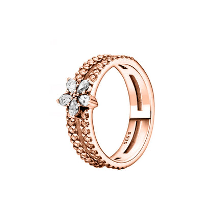 Rose Gold Clor Flower Heart Pink Ring New Hot Selling  Rings Suitable For  Matching DIY Birthday Gift 925 Silver