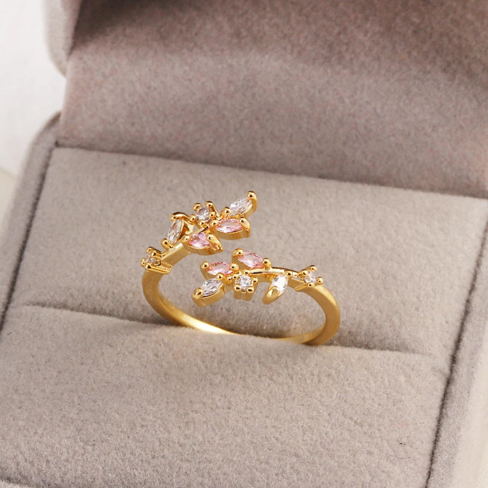 100 styles 14K Gold Plated Color Zircon Flower Crown Bow Open Ring Women Adjustable Stackable Finger Rings Wedding Jewelry Gift