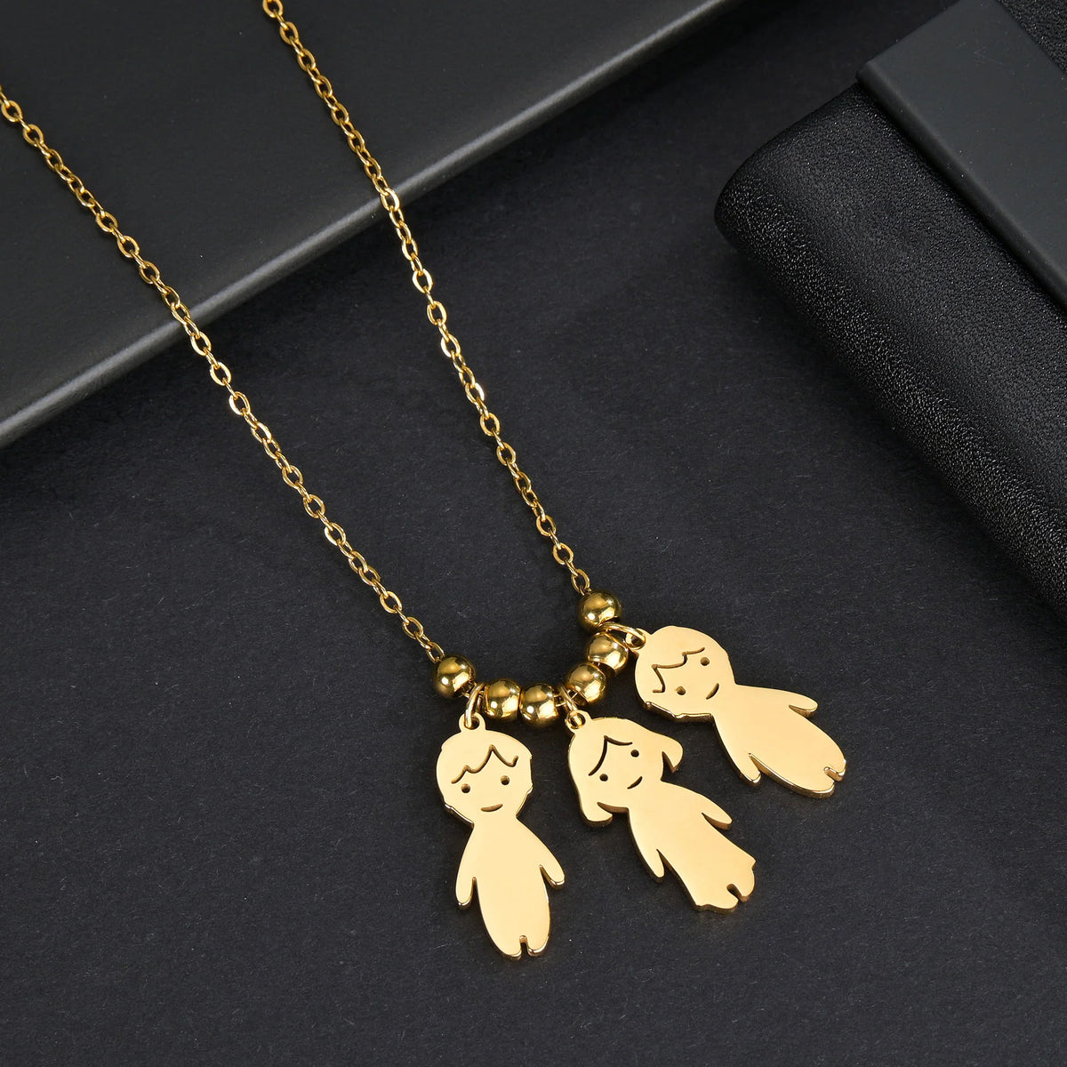 Akizoom 45cm Baby Boy Girl Kids Pendant Necklace Golden Color Stainless Steel Jewelry Chain Women Family Memorial Birthday Gifts