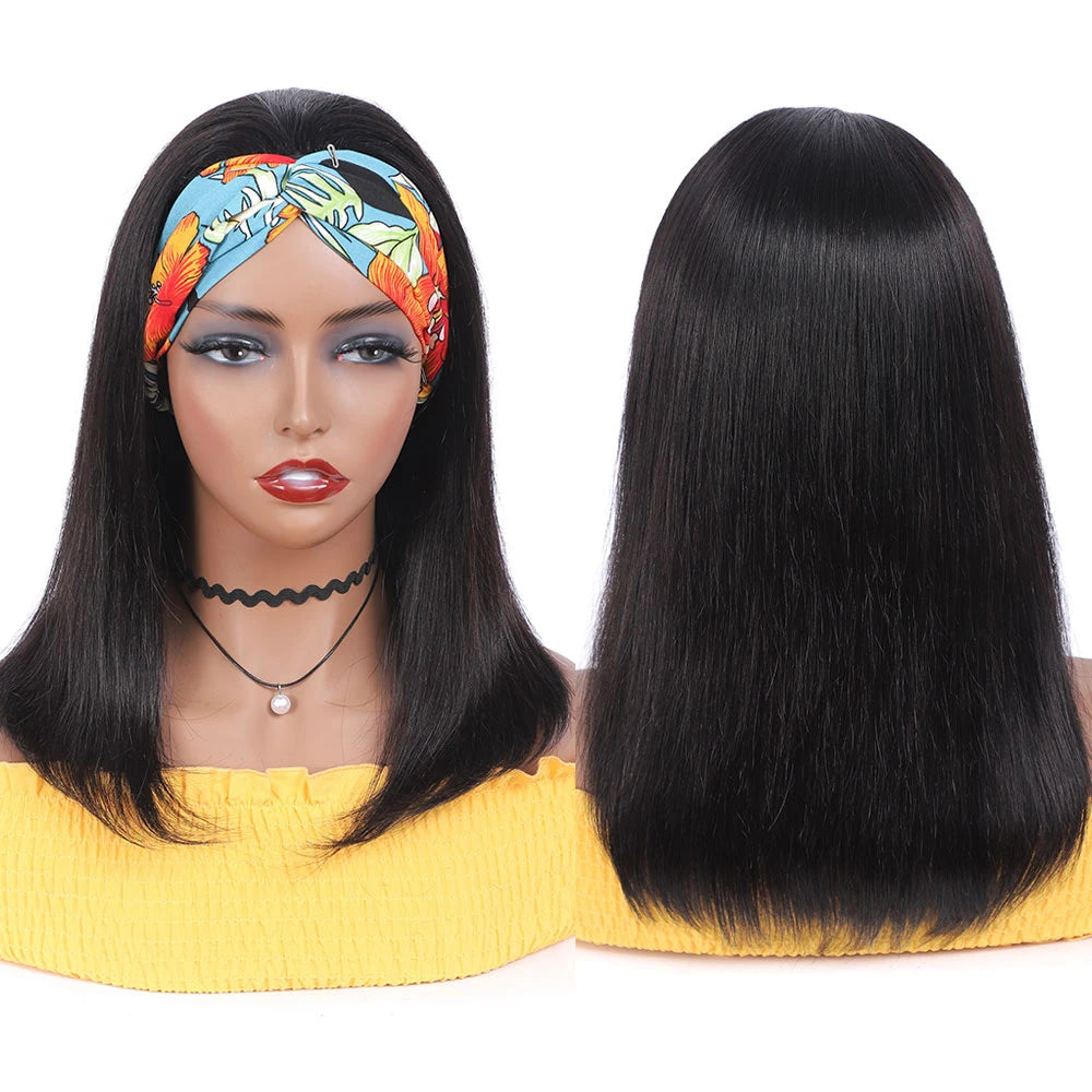 Bone Straight Headband Wig – Human Hair 180% Density, Glueless Easy-to-Go