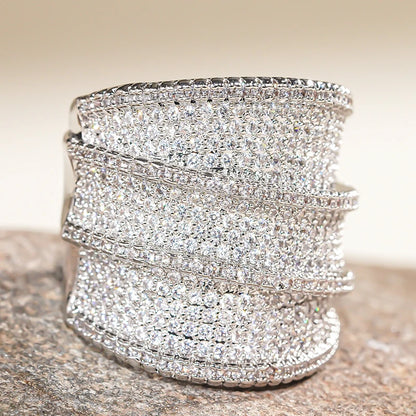 Huitan Full Bling Iced Out Wide Rings for Women Gorgeous Engagement Wedding Party Female Rings Sparkling CZ New Fashion Jewelry