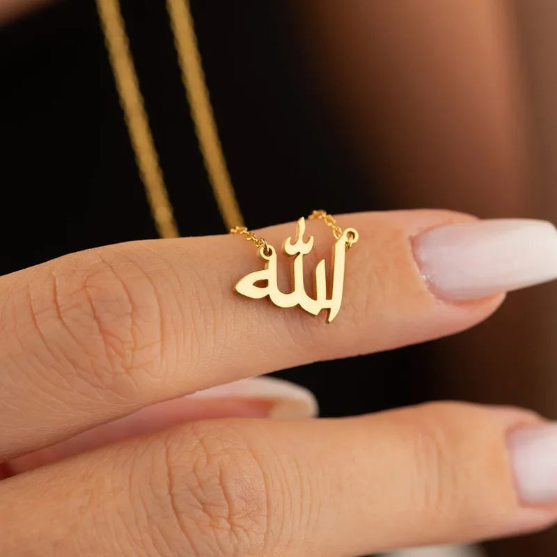 Fashion Letter God in Arabic Necklaces For Women Islamic Jewelry Stainless Steel God Arabic Allah Pendant Necklace Collier Femm
