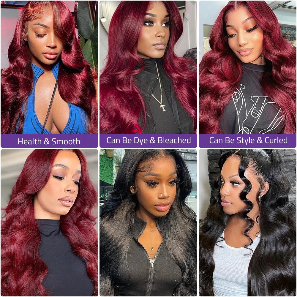 99J Burgundy Body Wave HD Lace Front Wig – Pre-Plucked 13x4 & 13x6, 220%