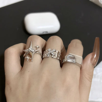 Punk Harajuku Y2K Shiny Star Cross Crystal Rings for Women Unisex Couple Engagement Ring Party Creative Jewelry