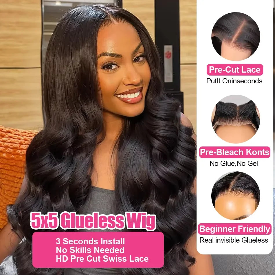Body Wave Glueless Drawstring 360 Full Lace Wig – 13x6 HD & 5x5 Wear-and-Go