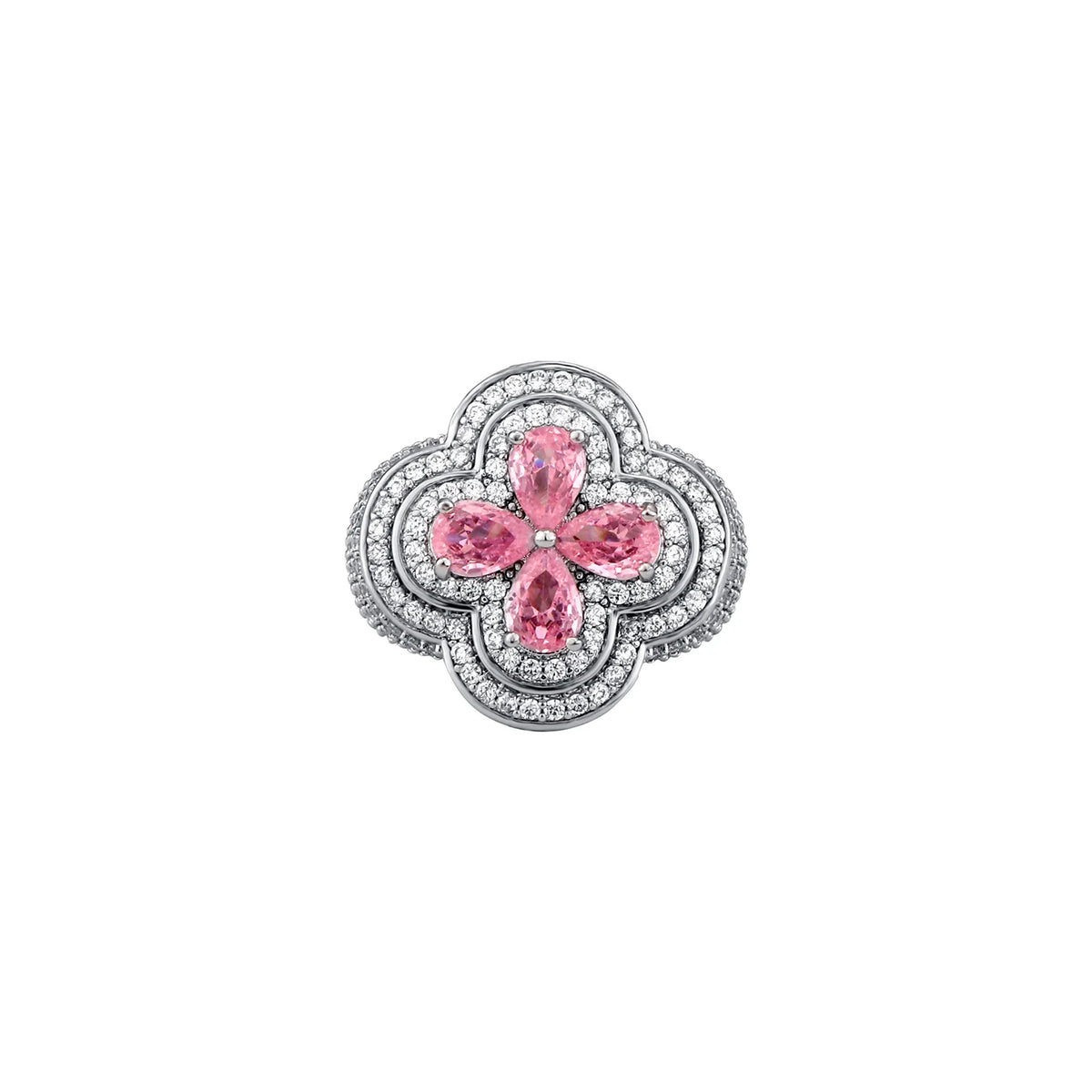 TOPGRILLZ Iced Out Colorful Four Leaf Flower Ring Bling Mirco Paved Cubic Zirconia Punk Rings For Men Women Jewelry