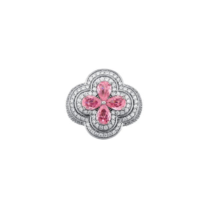 TOPGRILLZ Iced Out Colorful Four Leaf Flower Ring Bling Mirco Paved Cubic Zirconia Punk Rings For Men Women Jewelry