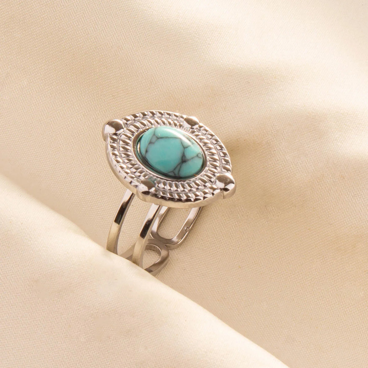 1pc Stainless Steel Boho Turquoise Open Finger Rings Trendy Adjustable Women Ethnic Multi Layers Stackable Anillos Jewelry