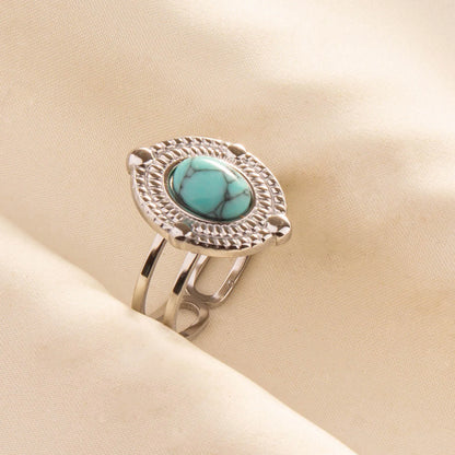1pc Stainless Steel Boho Turquoise Open Finger Rings Trendy Adjustable Women Ethnic Multi Layers Stackable Anillos Jewelry