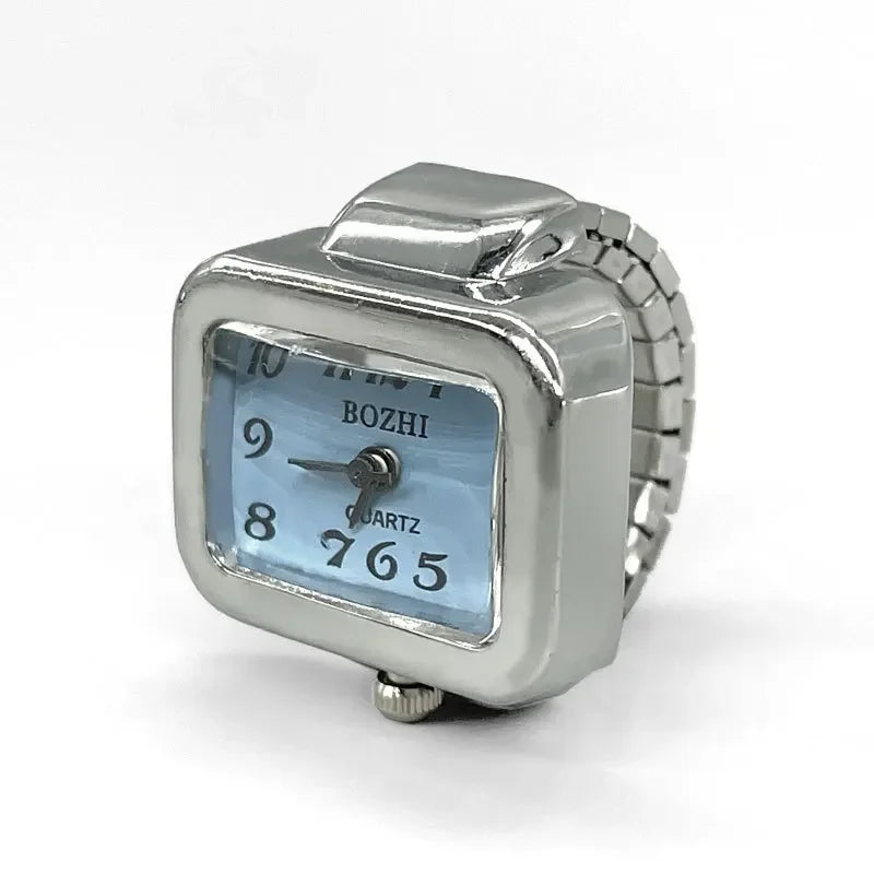 Punk Mini Quartz Watch Clock Finger Rings for Men Women Stainless Steel Elastic Strap Punk Couple Roman Ring Jewelry Gifts