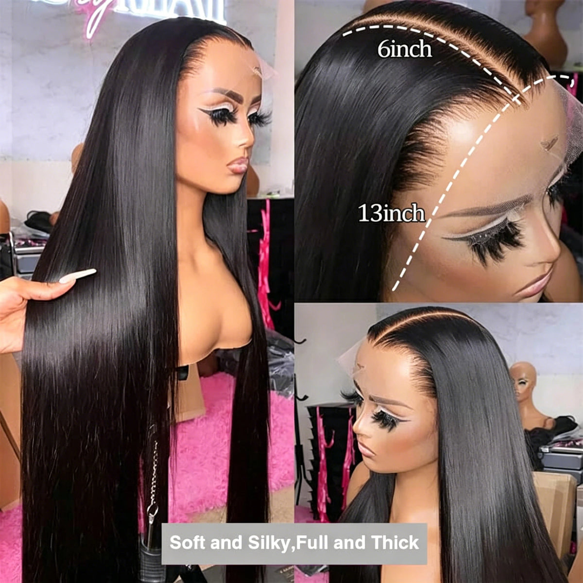 Bone Straight Glueless HD Lace Frontal Wig – 13x4 & 13x6 Transparent Lace, 40–42 Inch