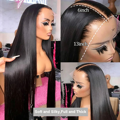 Bone Straight Glueless HD Lace Frontal Wig – 13x4 & 13x6 Transparent Lace, 40–42 Inch