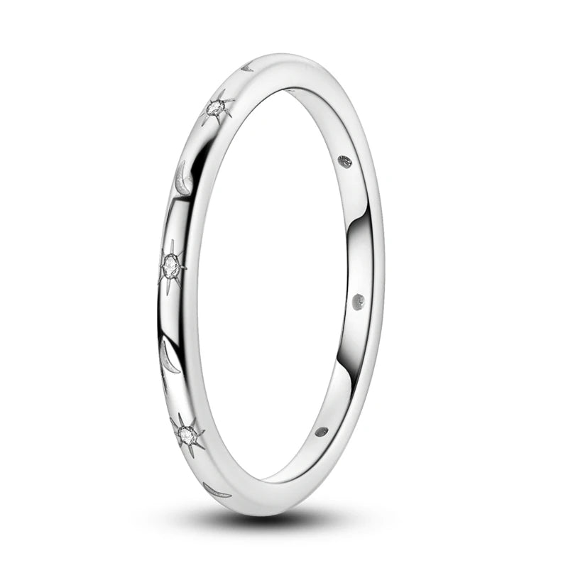 Original 925 Sterling Silver Rings Stars Moon Rings For Women Girls Jewelry Birthday Anniversary Gifts