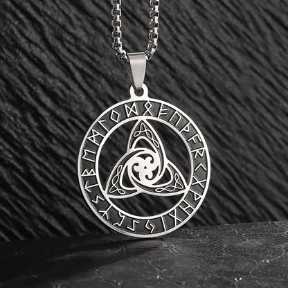 Stainless Steel Trinity Celtic Knot Nordic Rune Pendant Necklace Retro Ethnic Style Irish Knot Lucky Amulet Jewelry for Men