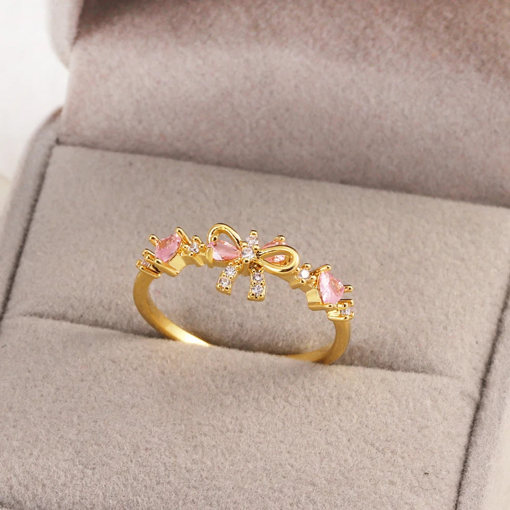 100 styles 14K Gold Plated Color Zircon Flower Crown Bow Open Ring Women Adjustable Stackable Finger Rings Wedding Jewelry Gift