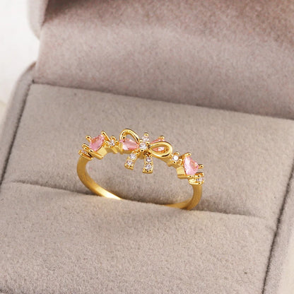 100 styles 14K Gold Plated Color Zircon Flower Crown Bow Open Ring Women Adjustable Stackable Finger Rings Wedding Jewelry Gift