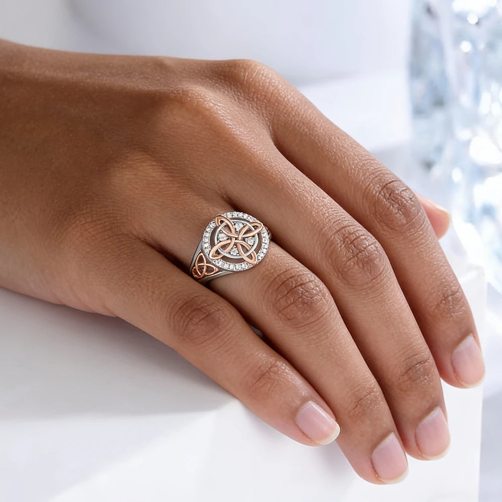 Original Bicolor Witches Knot Rings Silver Plated with Full Zircon Inlay Witchcraft Protection Knot Ring Jewelry Gifts for Women