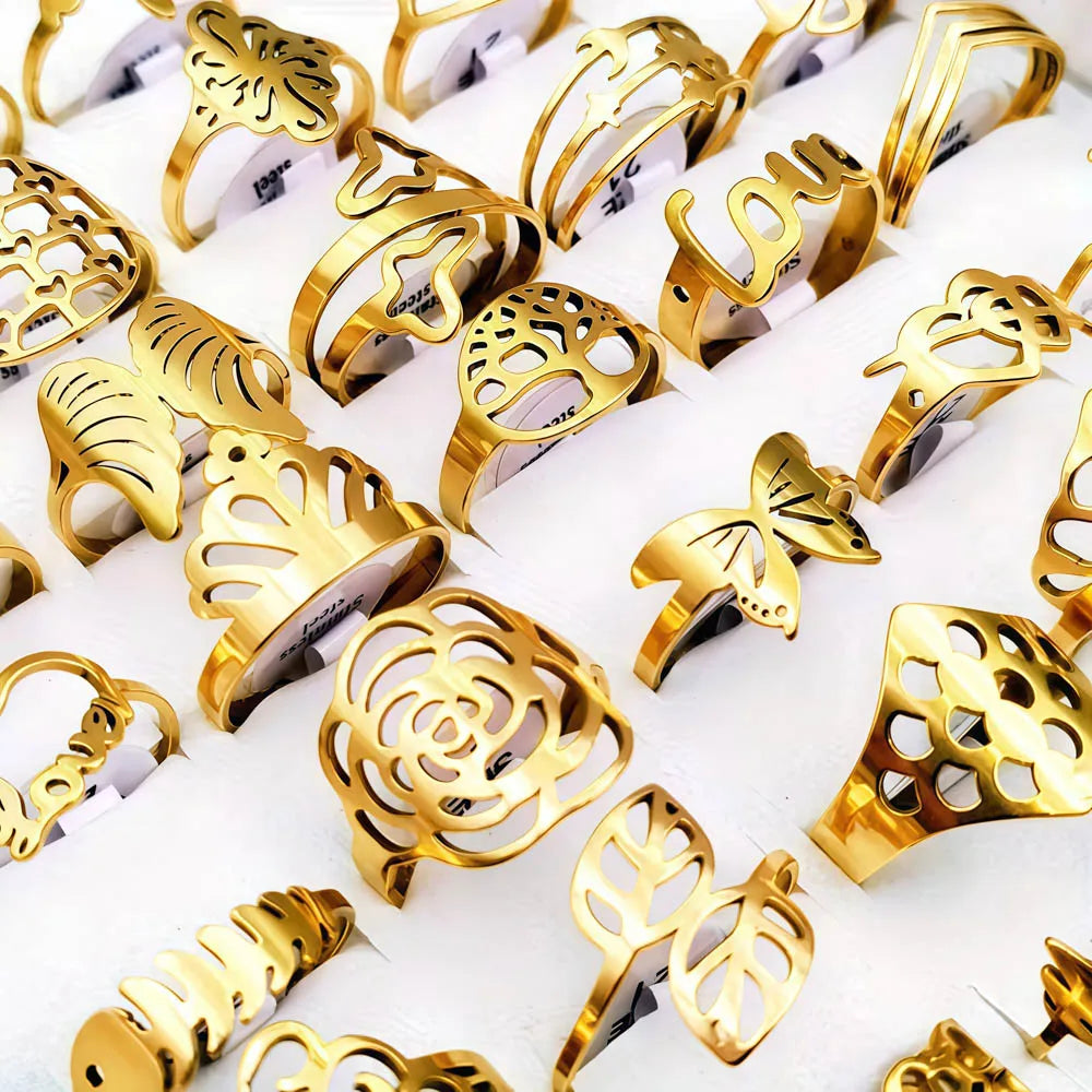 10/20Pcs/Lot Fashion Classic Charm Multicolor Simple Stainless Steel Rings For Women Wedding Love Mix Style Jewelry Party Gifts