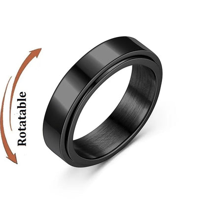 Metal Spinner Fidget Black Rock Band Rings For Men Anti Rotating Anxiety Control Relaxing Joint Ring Accessories Bague Homme