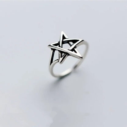 New Retro Jewelry Hollow Five-pointed Star Geometry 925 Sterling Silver Simple Women Opening Rings R311