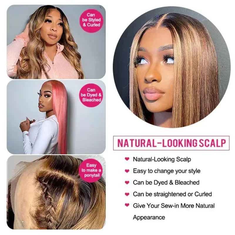P4/27 Highlight Straight HD Lace Frontal Wig – Pre-Plucked 13x4 & 13x6, 200%