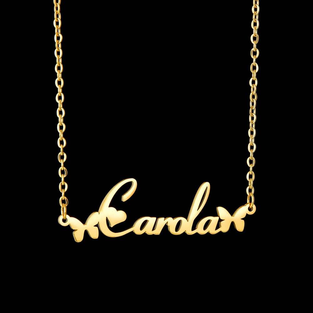 Atoztide Custom Name Necklace for Women with Butterfly Personalized Stainless Steel Jewelry Nameplate Choker Chain Birthday Gift