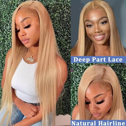 Honey Blonde #27 Straight 13x6 HD Lace Front Wig – Glueless 13x4, 250% Density