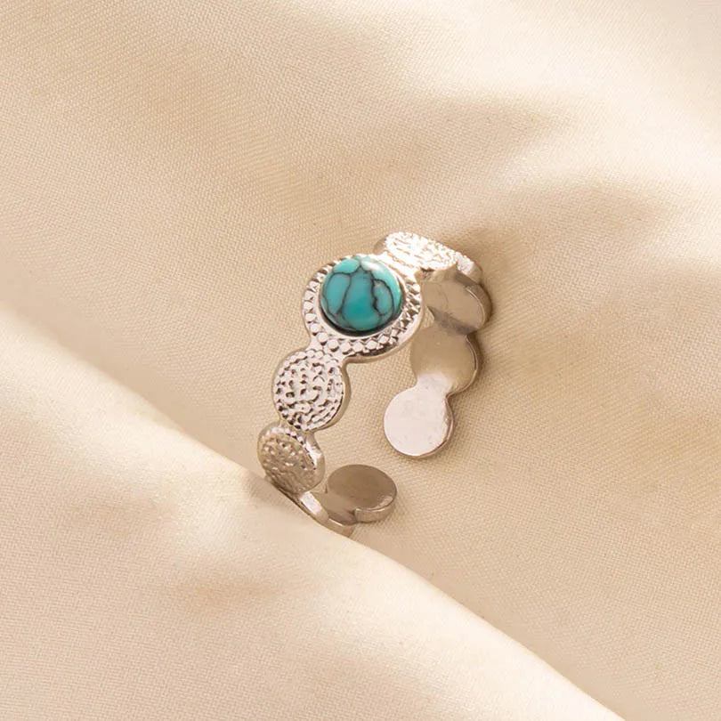 1pc Stainless Steel Boho Turquoise Open Finger Rings Trendy Adjustable Women Ethnic Multi Layers Stackable Anillos Jewelry