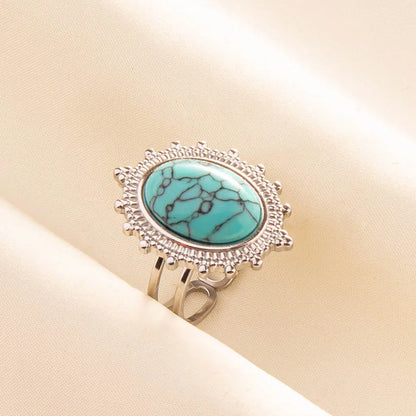 1pc Stainless Steel Boho Turquoise Open Finger Rings Trendy Adjustable Women Ethnic Multi Layers Stackable Anillos Jewelry