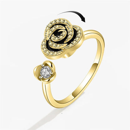 Fashion Fidget Spinner Ring Anxiety for Girls CZ Rose Flower Rotating Rings Demon Eyes Finger Ring Anti Stress Wedding Jewelry