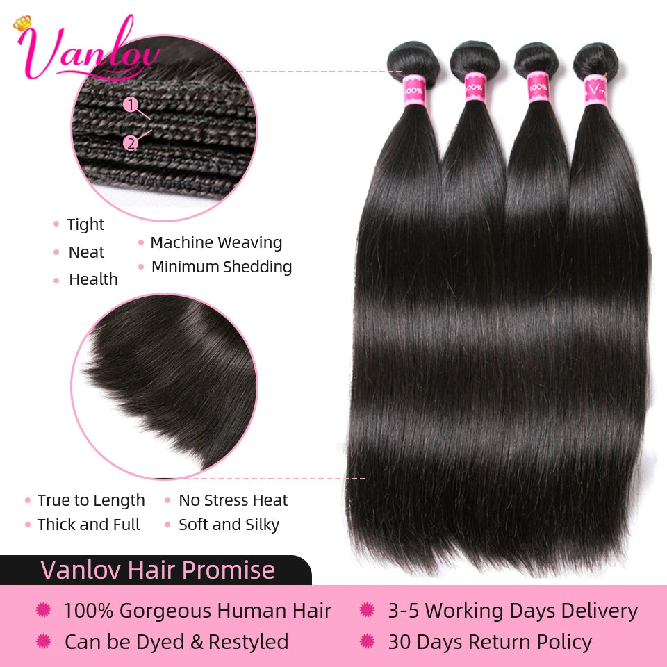 Brazilian Straight Human Hair Bundles – Remy Weave Natural Black, 1/3/4 Bundle Deals