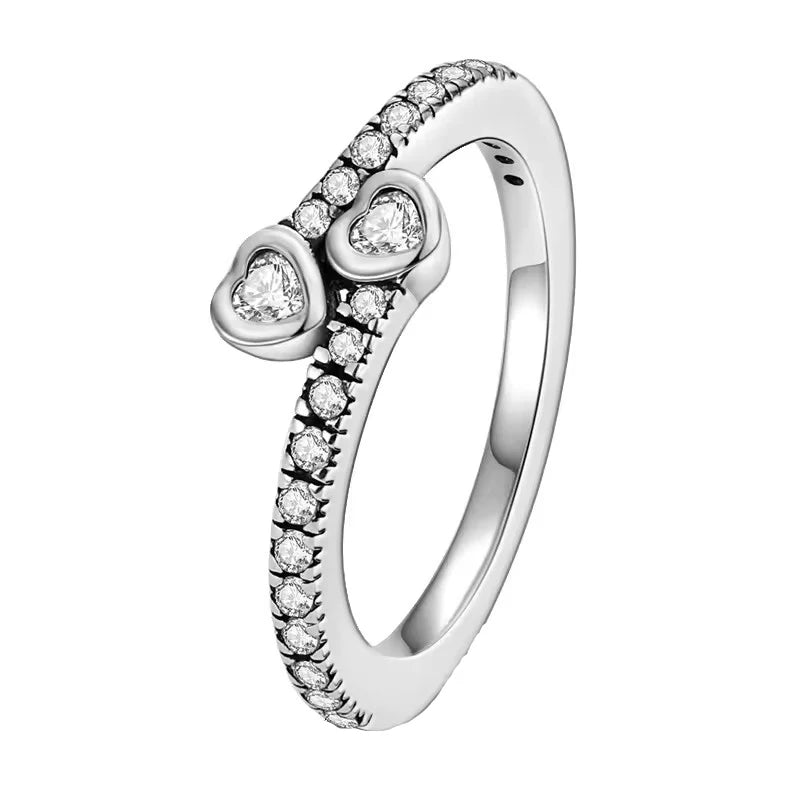 925 Sterling Silver  Crown Heart Flower Zircon Rings For Women Love Promise Engagement Band Fashion Ring Set