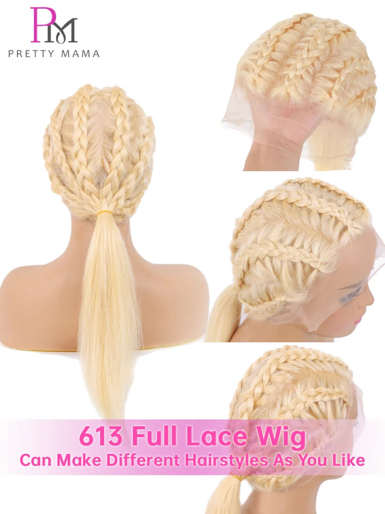 613 Blonde Bone Straight 360 HD Full Lace Frontal Wig – 13x4 & 13x6, 16–44 Inch