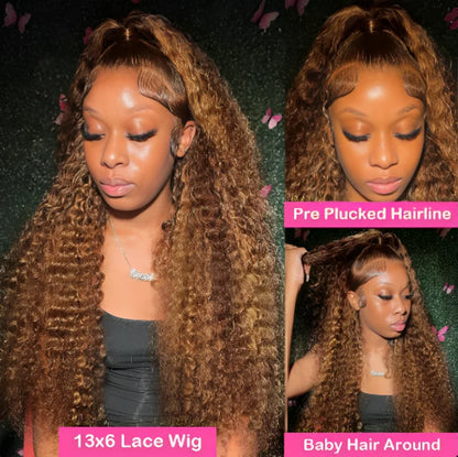 Honey Blonde P4/27 Highlight Curly Deep Wave HD Lace Frontal Wig – 13x4 & 13x6, 30–36 Inch