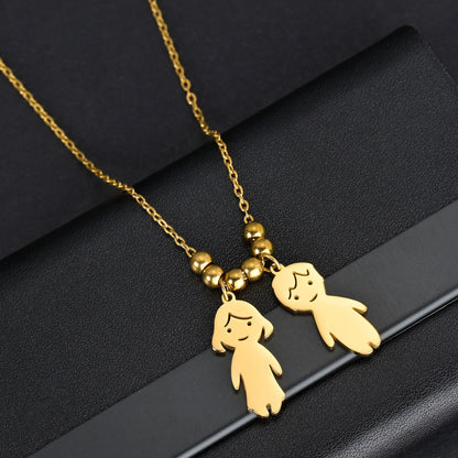 Akizoom 45cm Baby Boy Girl Kids Pendant Necklace Golden Color Stainless Steel Jewelry Chain Women Family Memorial Birthday Gifts