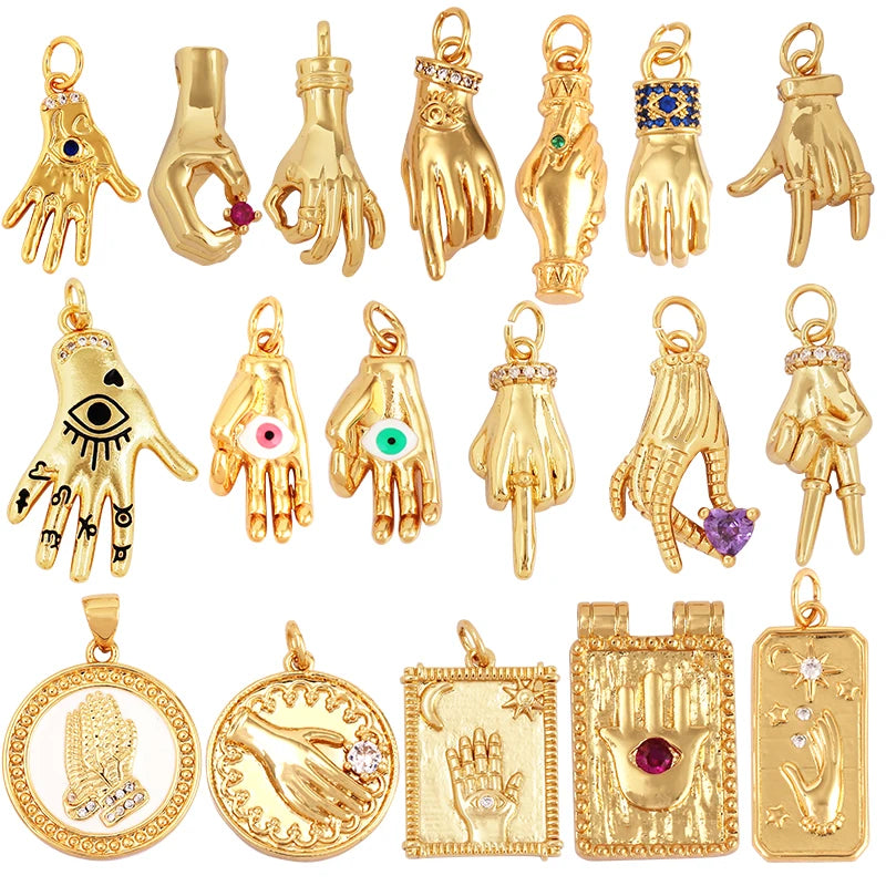 Buddha Hamsha Evil Eye Hand Charm , 18K Real Gold Plated Colour,Necklace Bracelet Pendant for Handmade Jewelry Supplies L14